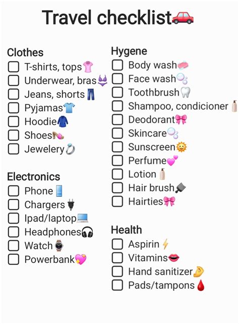 travel checklist💕 | Road trip packing list, Travel checklist, Travel