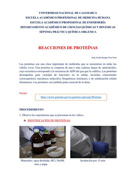 SOLUTION Práctica de laboratorio desarrollada Estudio de proteínas