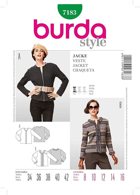 Burda B Cartamodello Per Realizzare Giacca Da Donna Taglie Varie