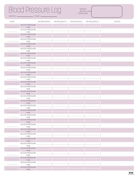 Blood Pressure Logs - 32 FREE Printables | Printabulls