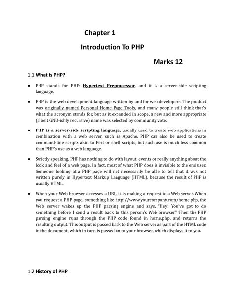 Introduction To Php Chapter Introduction To Php Marks What Is