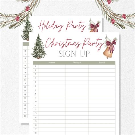 Christmas Party Sign up Sheet, Holiday Party Sign up Sheet, Printable ...