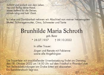 Traueranzeigen von Brunhilde Maria Schroth Schwarzwälder Bote Trauer