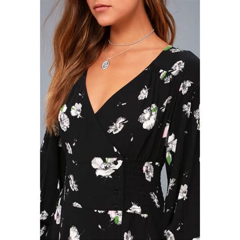 Free People So Sweetly Black Floral Midi Dress Gem