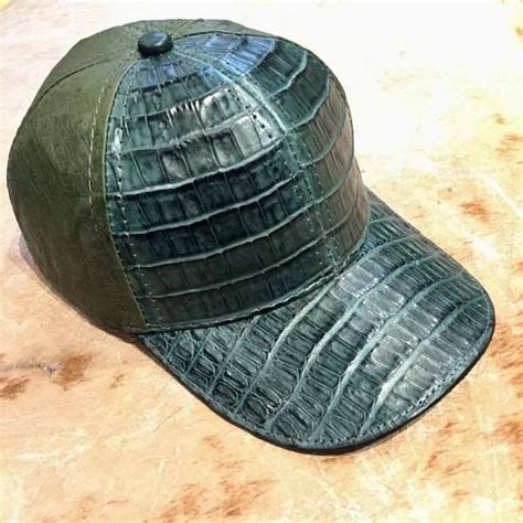 All Over Forest Green Handmade Crocodile And Ostrich Quill Strapback Hat