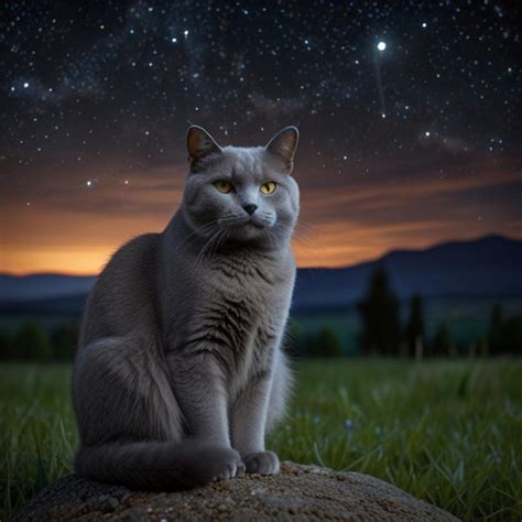 Un Gato Se Sienta En Una Roca Frente A Un Cielo Lleno De Estrellas