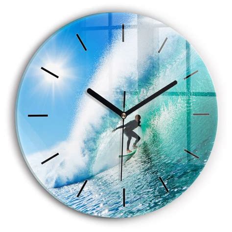 Decortapis Horloge murale en verre Horloge ronde 30cm Surfer à Hawaï