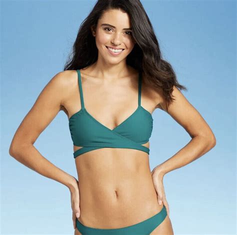 Xhilaration Juniors Teal Green Wrap Front Bralette Bikini Swim Top Size