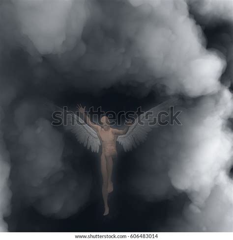 Surrealism Naked Man Wings Represents Angel Stock Illustration