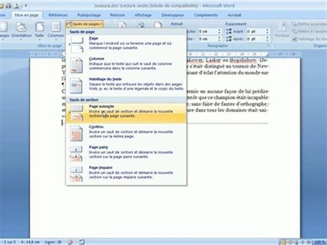 Word Orientation Des Pages Par La M Thode Des Sauts De Section