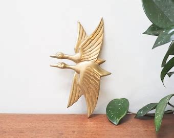 70s Brass Flying Goose Wall Hanging Vtg Brass Bird Wall Decor Mid