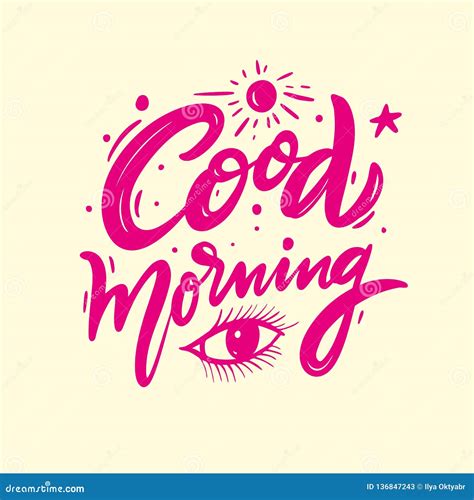 Good Morning Hand Drawn Vector Lettering And Sun Isolated On Yellow