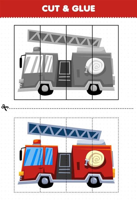 Education Game For Children Cut And Glue With Cartoon Transportation