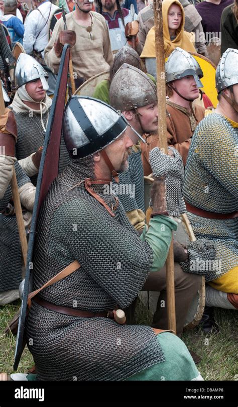 Anglo Saxon Soldiers At A Historical Reenactment Uk Stock Photo Alamy