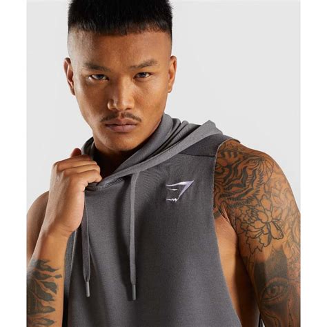 Gymshark 全新 Drop Arm Sleeveless Hoodie 連帽運動背心 L號 炭灰色 蝦皮購物