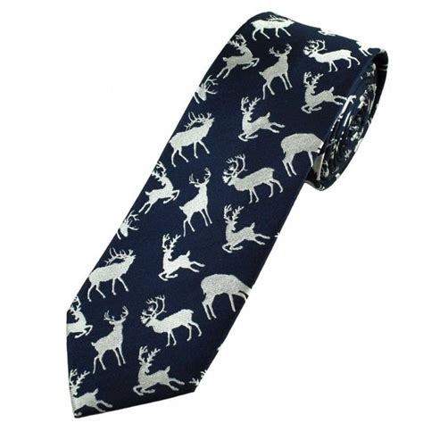 Reindeer Navy Blue Luxury Silk Mens Tie From Ties Planet Uk