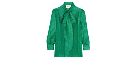 GUCCI Pussy Bow Metallic Silk Blend Jacquard Blouse ZOE Magazine