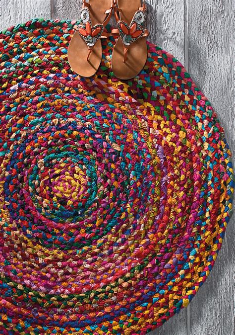 Round Multi Colour Cotton Chindi Braided Rug 150cm Round Braided