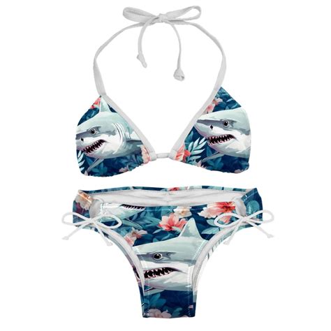 Shark Women S Bikini Set With Detachable Sponge And Adjustable Strap