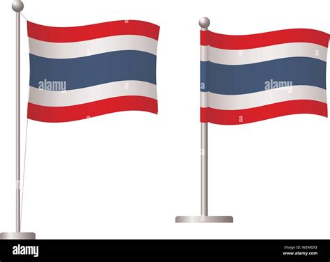 Thailand Flag On Pole Metal Flagpole National Flag Of Thailand Vector