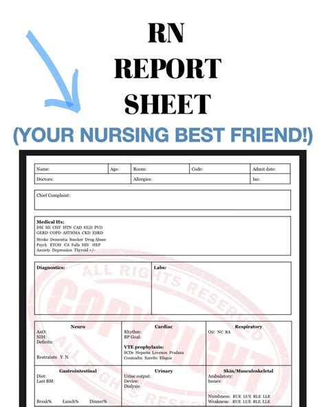 Pcu Tele Med Surg Nursing Report Sheets Etsy