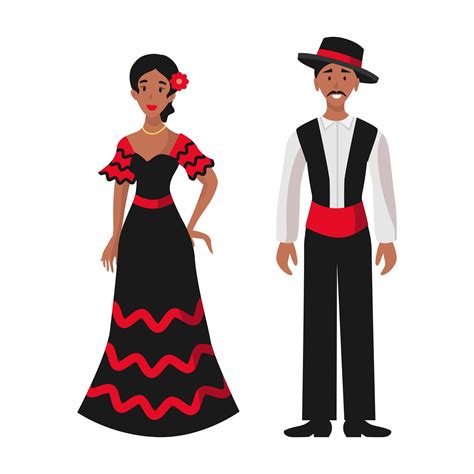 Girl and man in Spanish folk national festive costumes - Vector 5731479 ...