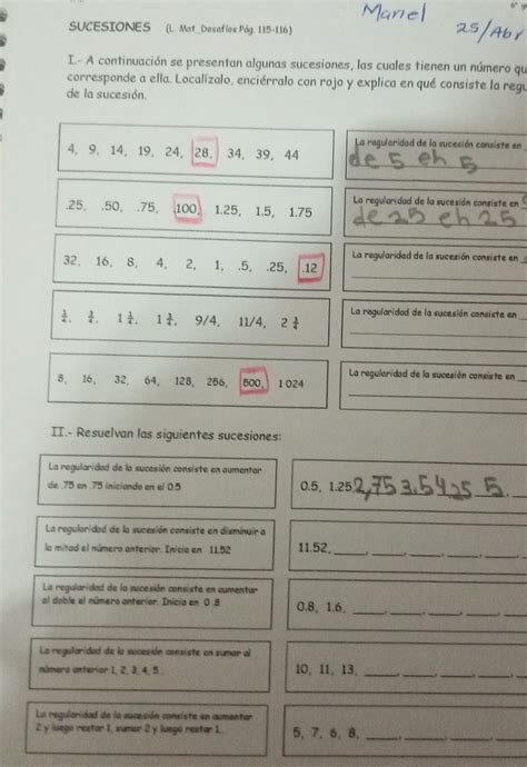 SUCESIONES Met Desafios Pág 115 116 25 Abr I A continuación se