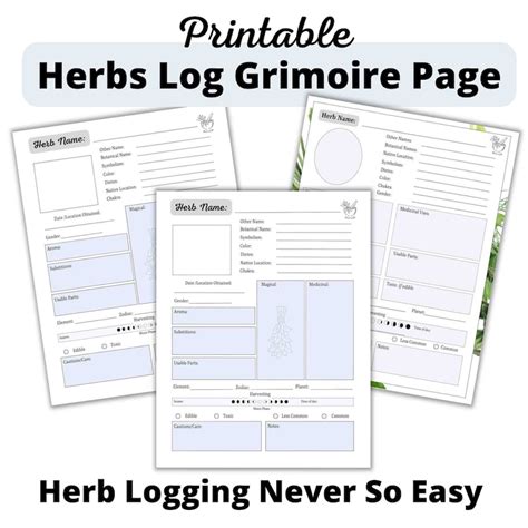 Herbs Journal Page Herb Template Printable Herbs Herbology Printable