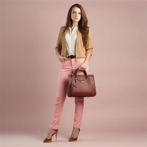 Premium Photo Arafed Woman In Pink Pants And A Tan Jacket Holding A