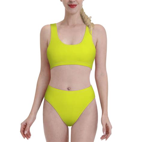 Bixox Yellow Pattern Two Piece Sports Bikini With U Shaped Top And High