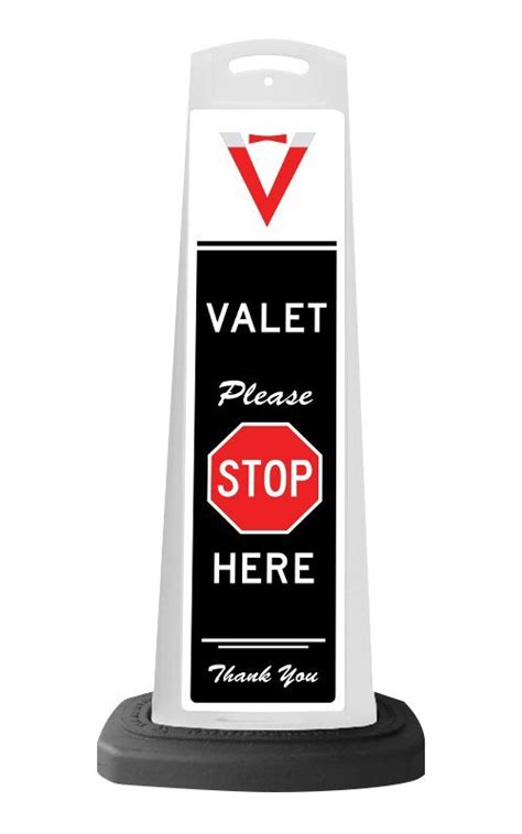 Valet White Vertical Panel Please Stop Here With Reflective Sign V