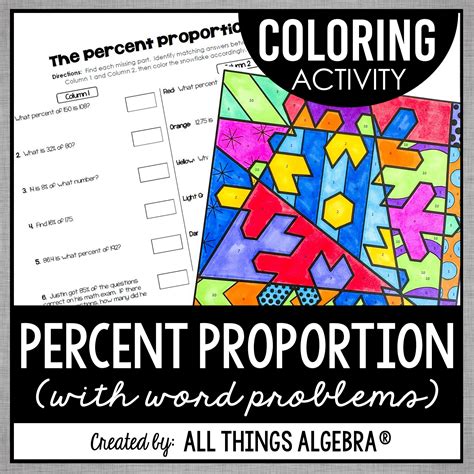 Percent Proportion Coloring Activity Worksheets Library