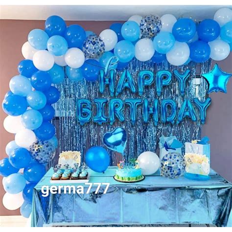 Jual Paket Dekorasi Pesta Balon Happy Birthday Biru Set Dekor Ulang