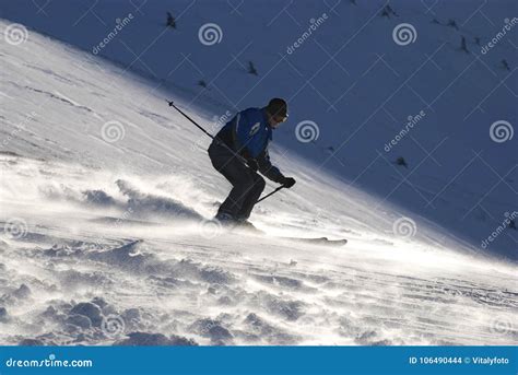 Skier on the Mountain Slope Stock Photo - Image of snow, mountain: 106490444