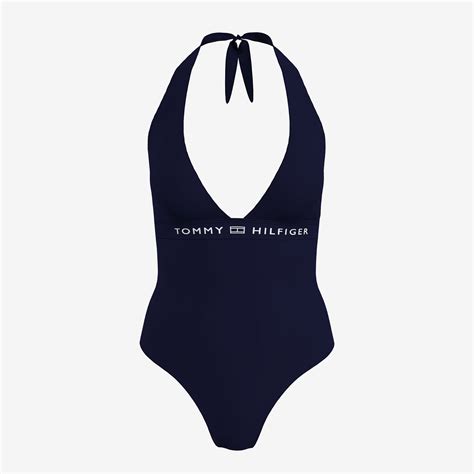 Tommy Hilfiger Halter One Piece Kadın Mavi Mayo Bikini Mayo FashFed
