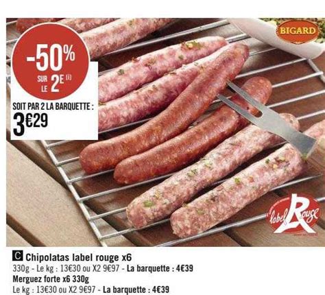 Promo Chipolatas Label Rouge X 6 Merguez Forte X 6 chez Géant