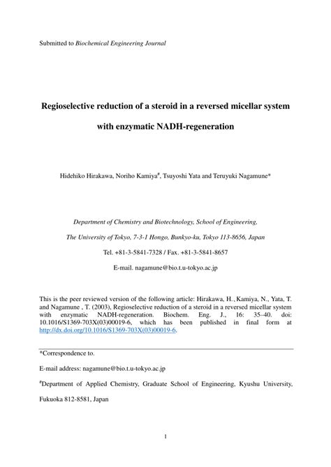 PDF Regioselective Reduction Of A Steroid In A Reversed Micellar