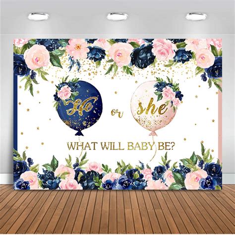 Buy Mocsicka Navy Blue Blush Pink Balloon Gender Reveal Backdrop He Or