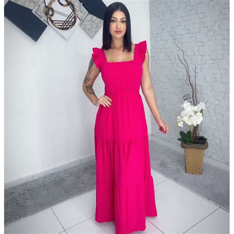 Vestido Longo Luxo Duna Babada Na Manga Shopee Brasil