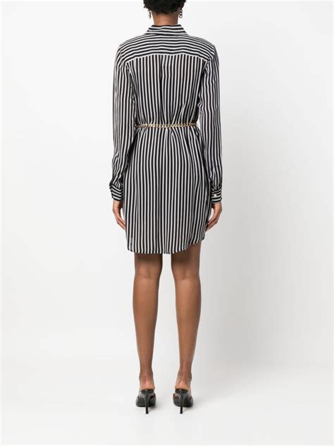 Michael Michael Kors Stripe Print Belted Waist Shirtdress Black