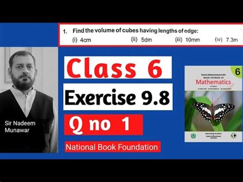 Class 6 Exercise 9 8 Q No 1 NBF Maths Find The Volume Of Cubes If One