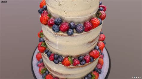 D Model Semi Naked Berry Wedding Cake On Mosser Stand Vr Ar Low