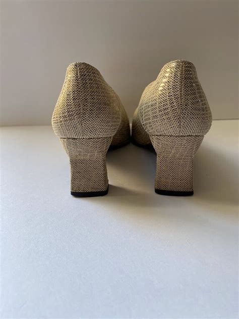 Stuart Weitzman Vintage Cream Tan Textured Square Toe Gem