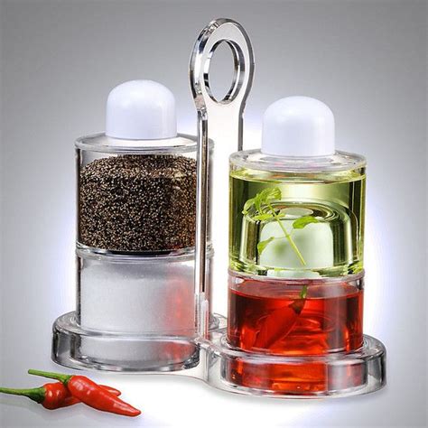 Stacking Oil And Vinegar Salt And Pepper Set With Caddy Oil And Vinegar