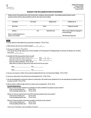 Fillable Online Cos Request For Reclassification Of Residency College