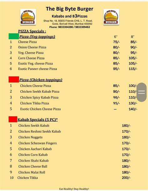 Menu At The Big Byte Burger Mumbai