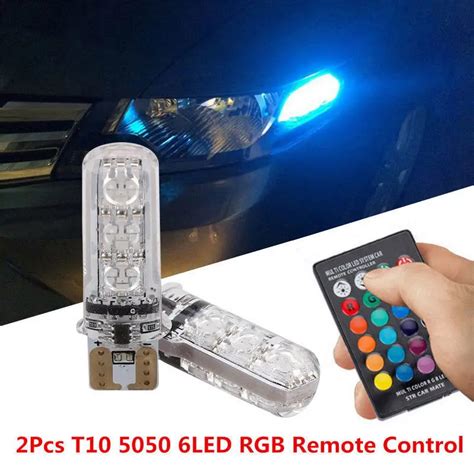 2pcs Multi Color 5050 SMD RGB LED T10 194 168 W5W Car Interior Fancy