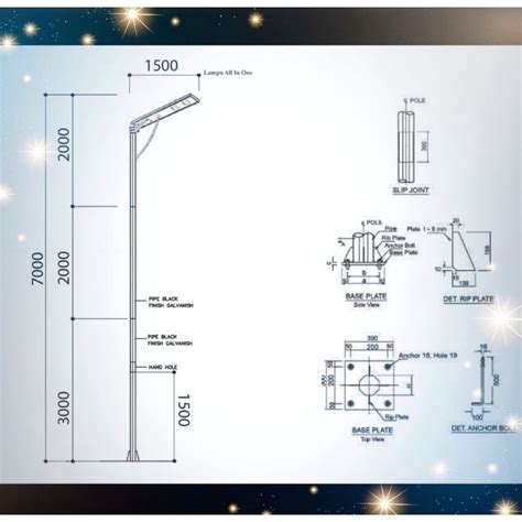 Jual Tiang PJU All In One 7meter Oktagonal HDG Plus Baut Angkur