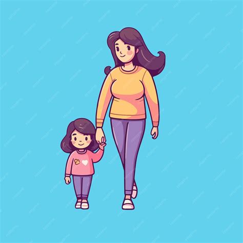 Premium Vector Mother And Daughter Walking And Holding Hands Vector