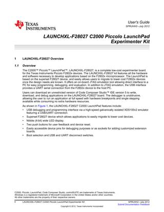 Texas Instruments Launchxl F Datasheet Pdf